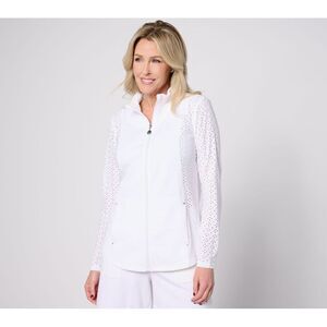 Sport Savvy Women's Plus Sz Jacket 2X Long-Sleeve Eyelet Mock-Neck White A644989